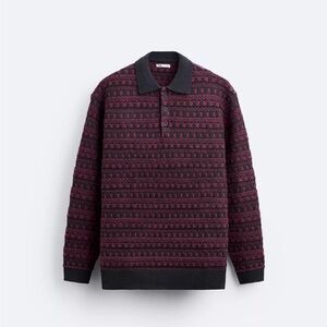 Zara texture knit polo Sweater in burgundy color